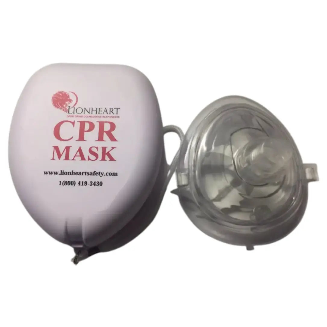 CPR mask with Lionheart branding on a white background