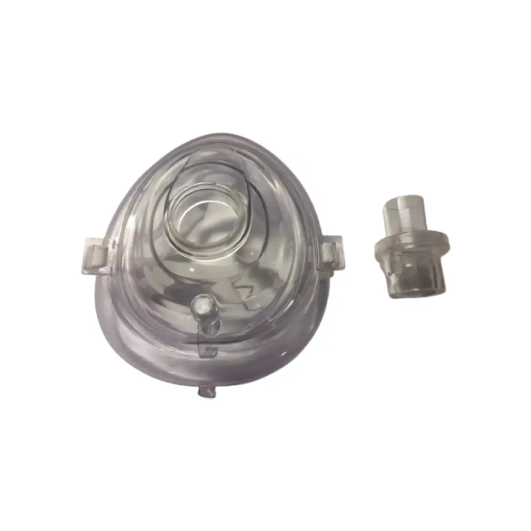 Clear medical device with a smaller component on a white background